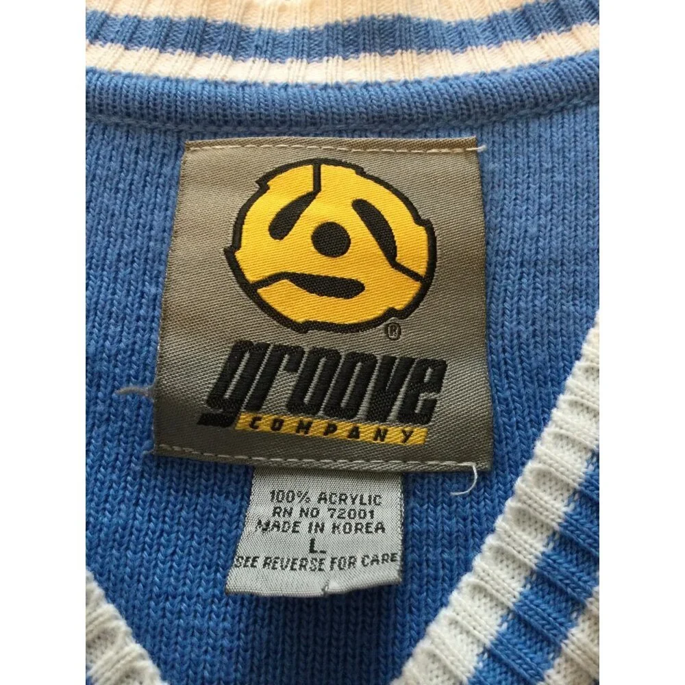Vintage 90s Groove Blue Sweater Vest White Stripes Size L Preppy Golf Streetwear